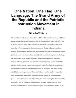 One Nation, One Flag, One Language: the Grand Army of the Republic and the Patriotic Instruction Movement in Indiana