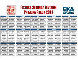 Fixture Segunda División Primera Rueda 2018