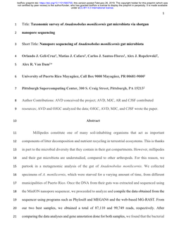 Taxonomic Survey of Anadenobolus Monilicornis Gut Microbiota Via Shotgun