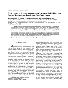 Associated with Three Ant Species (Hymenoptera: Formicidae) from Saudi Arabia