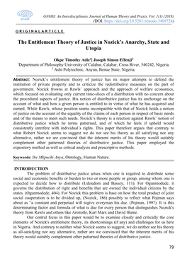 The Entitlement Theory of Justice in Nozick's Anarchy, State and Utopia