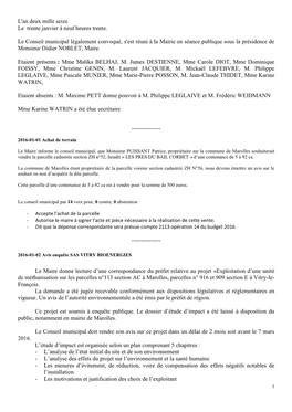 L'an Deux Mille Seize Le Trente Janvier À Neuf Heures Trente. Le Conseil