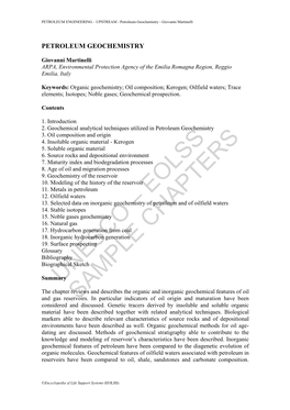 Petroleum Geochemistry - Giovanni Martinelli