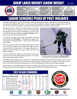 League Schedule Picks up Post-Holidays Great Lakes
