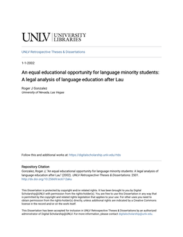 An Equal Educational Opportunity for Language Minority Students: a Legal Analysis of Language Education After Lau