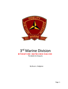 3Rd Marine Division OPERATION NAPOLEON/SALINE the Battle for Dong Ha