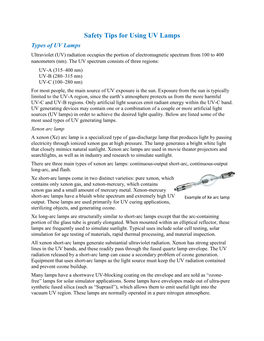 Safety Tips for Using UV Lamps Types of UV Lamps Ultraviolet (UV) Radiation Occupies the Portion of Electromagnetic Spectrum from 100 to 400 Nanometers (Nm)