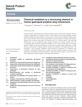 Chemical Mediation As a Structuring Element in Marine Gastropod Predator-Prey Interactions Cite This: Nat