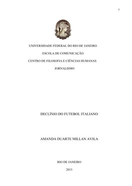 Declínio Do Futebol Italiano Amanda Duarte Millan Avila