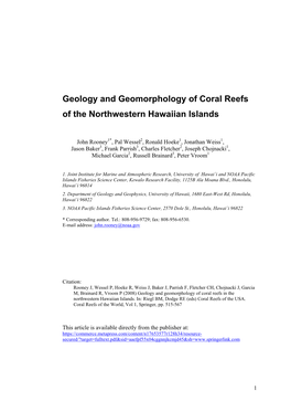 Geology and Geomorphology of Coral Reefs of the Northwestern Hawaiian Islands