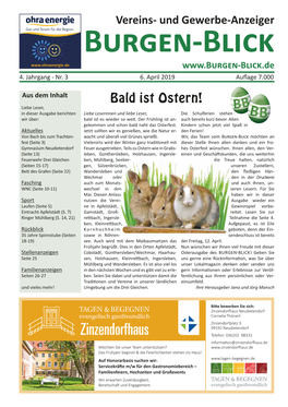 Bald Ist Ostern! Vereins- Und Gewerbe-Anzeiger