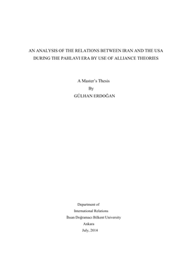 An Analysis of the Relations Between Iran and the Usa During the Pahlavi Era by Use of Alliance Theories
