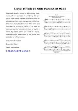 Skyfall D Minor by Adele Piano Sheet Music