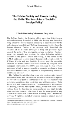 The Fabian Society and Europe During the 1940S: the Search for a ‘Socialist Foreign Policy’