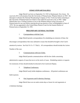 JUDGE STEWART DALZELL Judge Dalzell Was Born on September 18, 1943 in Hackensack, New Jersey. He Received a B.S. in Economics F