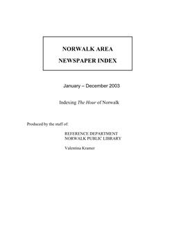 January – December 2003 Indexing the Hour of Norwalk