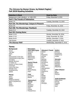 Mythology Reading and Presentation Schedule