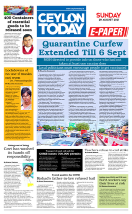 Quarantine Curfew Extended Till 6 Sept