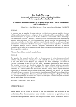 Por Onde Navegam Os Jovens E Adolescentes Do Ensino Médio Dos Municípios De São Leopoldo E Novo Hamburgo?