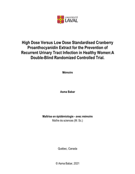 High Dose Versus Low Dose Standardised Cranberry