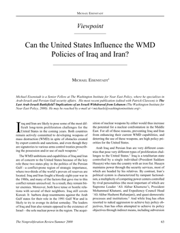 Can the United States Influence the WMD Policies of Iraq and Iran?