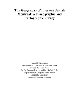 The Geography of Interwar Jewish Montreal: a Demographic and Cartographic Survey