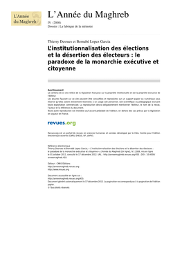 L'institutionnalisation Des Élections Et La
