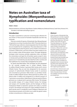 Notes on Australian Taxa of Nymphoides (Menyanthaceae): Typification and Nomenclature