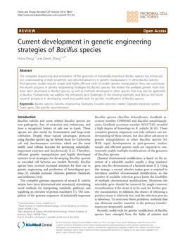 Current Development in Genetic Engineering Strategies of Bacillus Species Huina Dong1,2 and Dawei Zhang1,2,3*