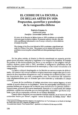 EL CIERRE DE LA ESCUELA DE BELLAS ARTES EN 1929: Propuestas, Querellas Y Paradojas De La Vanguardia Chilena