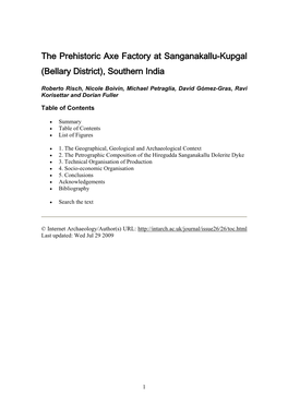 The Prehistoric Axe Factory at Sanganakallu-Kupgal (Bellary District), Southern India