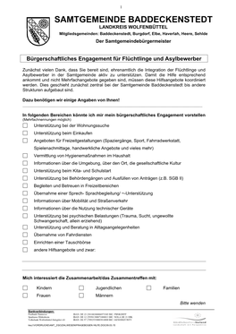 SAMTGEMEINDE BADDECKENSTEDT LANDKREIS WOLFENBÜTTEL Mitgliedsgemeinden: Baddeckenstedt, Burgdorf, Elbe, Haverlah, Heere, Sehlde Der Samtgemeindebürgermeister