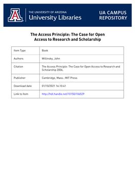 The Access Principle: the Case for Open Access to Research and Scholarship