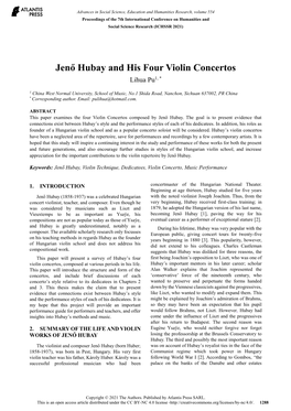 Jenő Hubay and His Four Violin Concertos Lihua Pu1, *