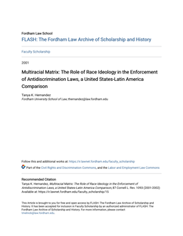 Multiracial Matrix: the Role of Race Ideology in the Enforcement of Antidiscrimination Laws, a United States-Latin America Comparison