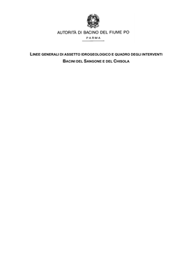 Linee Generali Di Assetto Idrogeologico E Quadro Degli Interventi Bacini Del Sangone E Del Chisola