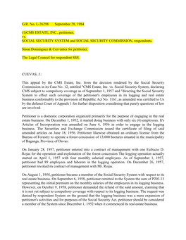 CMS ESTATE, INC., Petitioner, Vs. SOCIAL SECURITY SYSTEM and SOCIAL SECURITY COMMISSION, Respondents