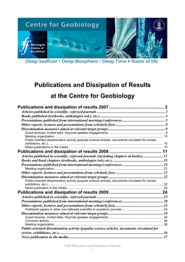 Publications and Dissipation of Results at the Centre for Geobiology