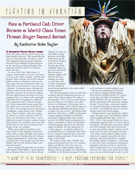 Floating in Vibration How a Portland Cab Driver Became a World-Class Tuvan Throat Singer Named Soriah by Katherine Yeske Taylor