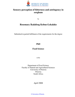 Sensory Perception of Bitterness and Astringency in Sorghum Rosemary