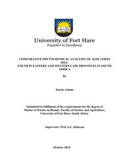 Comparative Phytochemical Analyses of Aloe Ferox Mill