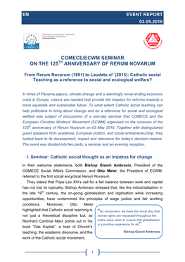 Comece/Ecwm Seminar on the 125Th Anniversary of Rerum Novarum