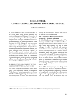 Constitutional Proposals for “Cambio” in Cuba