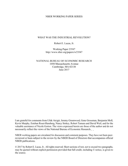 Nber Working Paper Series What Was the Industrial