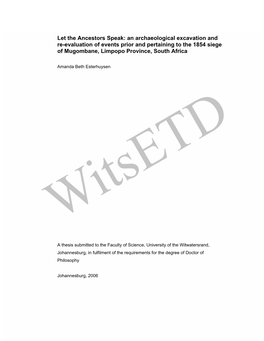 An Archaeological Excavation and Re-Evaluation of Events Prior and Pertaining to the 1854 Siege of Mugombane, Limpopo Province, South Africa