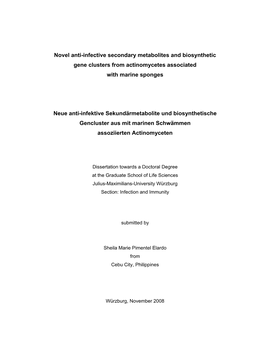 Novel Anti-Infective Secondary Metabolites and Biosynthetic Gene Clusters from Actinomycetes Associated with Marine Sponges