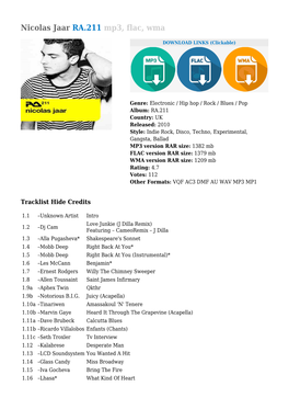 Nicolas Jaar RA.211 Mp3, Flac, Wma