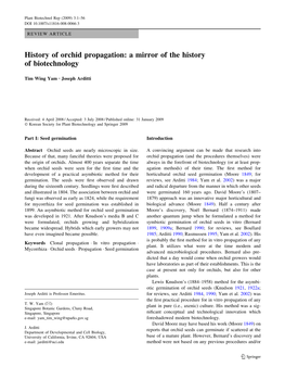 History of Orchid Propagation: a Mirror of the History of Biotechnology