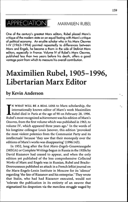 Maximilien Rubel, 1905-1996, Libertarian Marx Editor by Kevin Anderson