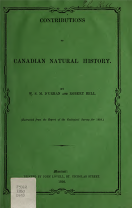 Contributions to Canadian Natural History